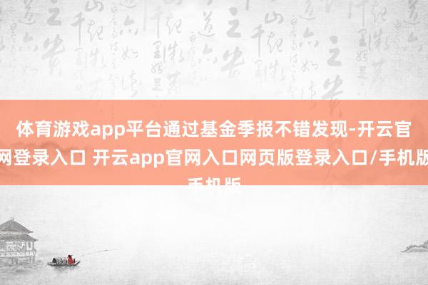 体育游戏app平台通过基金季报不错发现-开云官网登录入口 开云app官网入口网页版登录入口/手机版